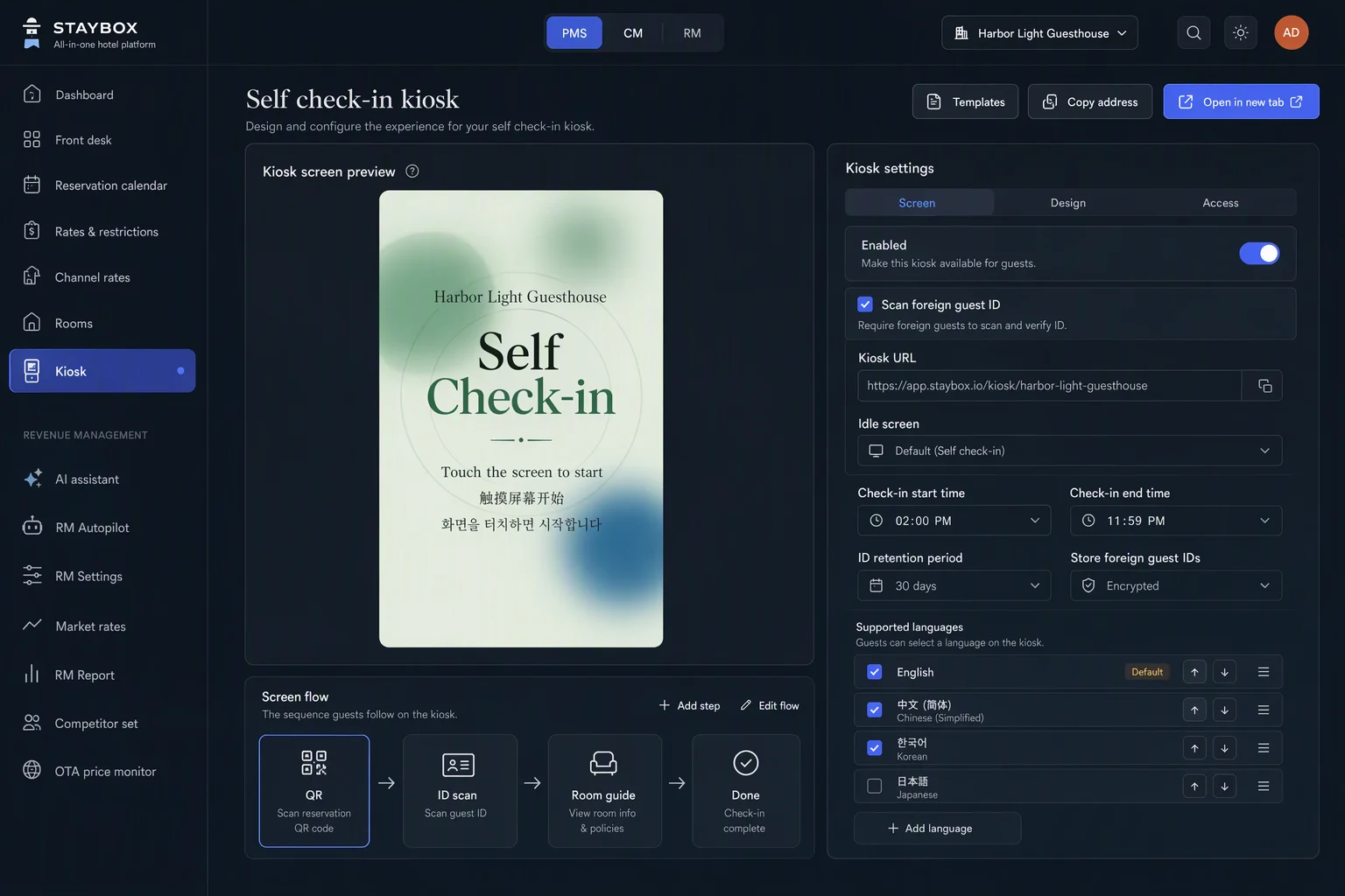 Staybox self check-in kiosk builder