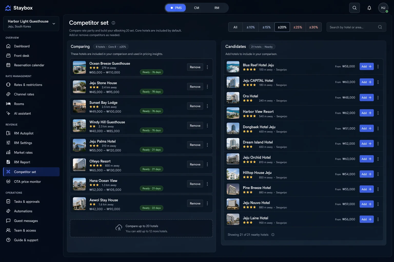 Staybox competitor set builder