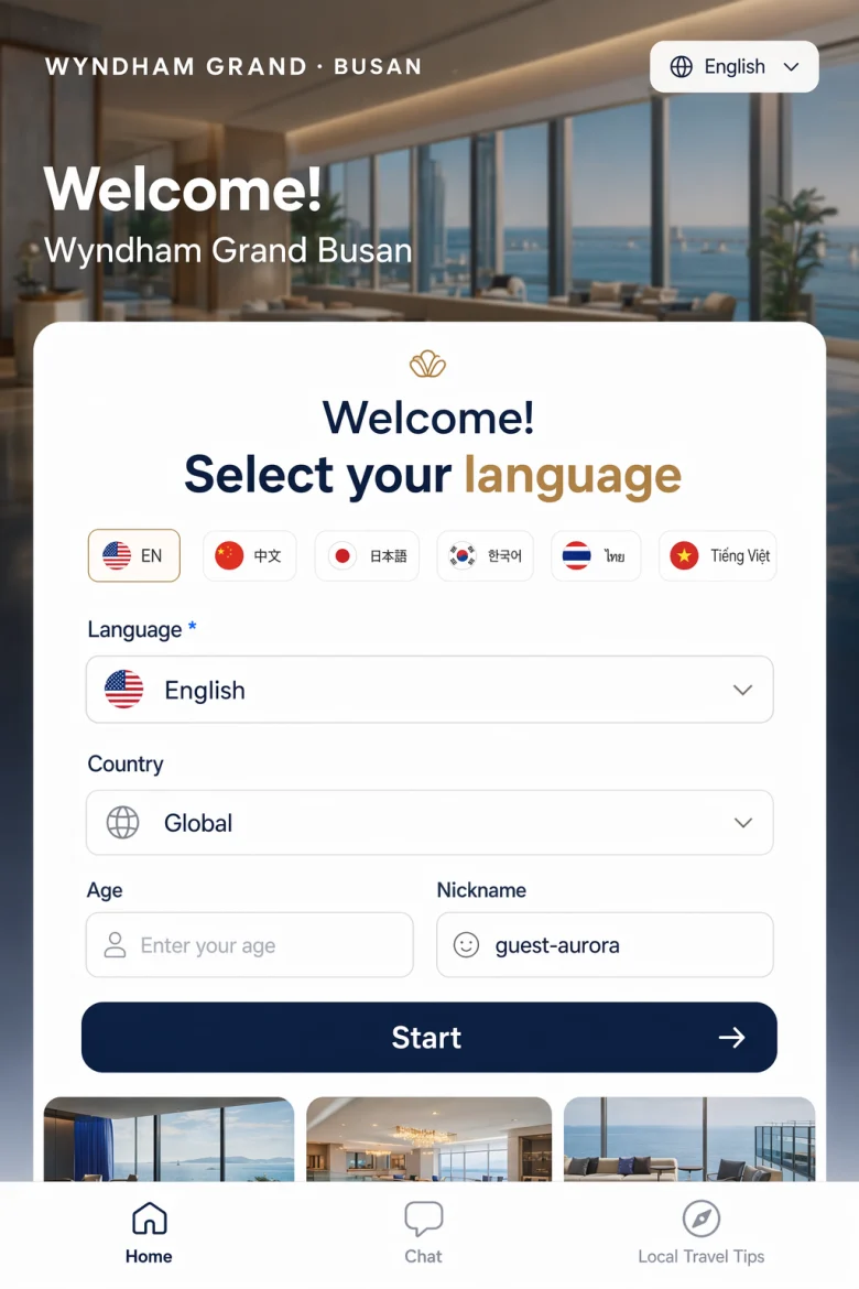 Hotel guide language selection